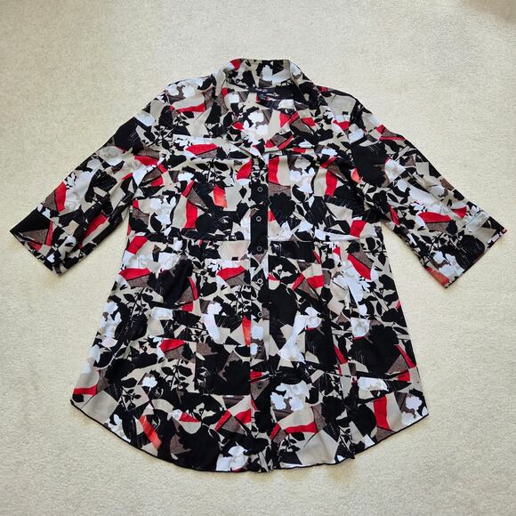 Style & Co 2X Chiffon Tunic Blouse/Dress 3/4 Roll Tab Sleeve Button Front Flowy - Picture 2 of 16